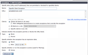 How do I use Websense Web Security to create an exception that blocks or permits a URL for specific clients?
