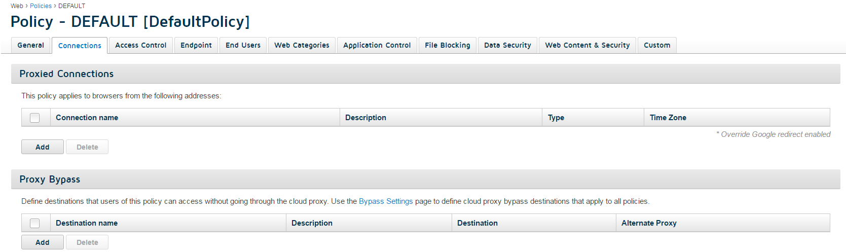 configuring proxy bypass destinations